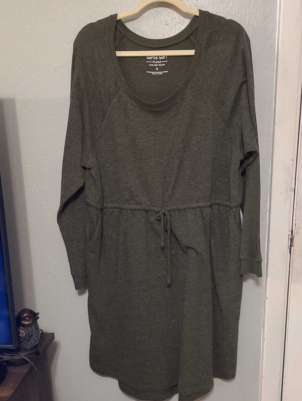 torrid Olive Green Long-Sleeve Drawstring Knit Dress